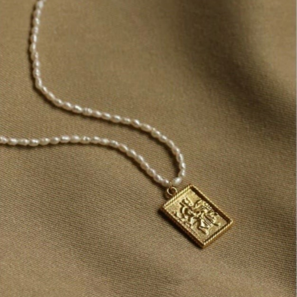 18K Gold Plated Pendant Pearl Necklace Handmade